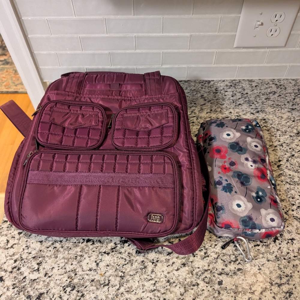 Lug Puddle Jumper Burgundy Backpack with Floral Pouch
